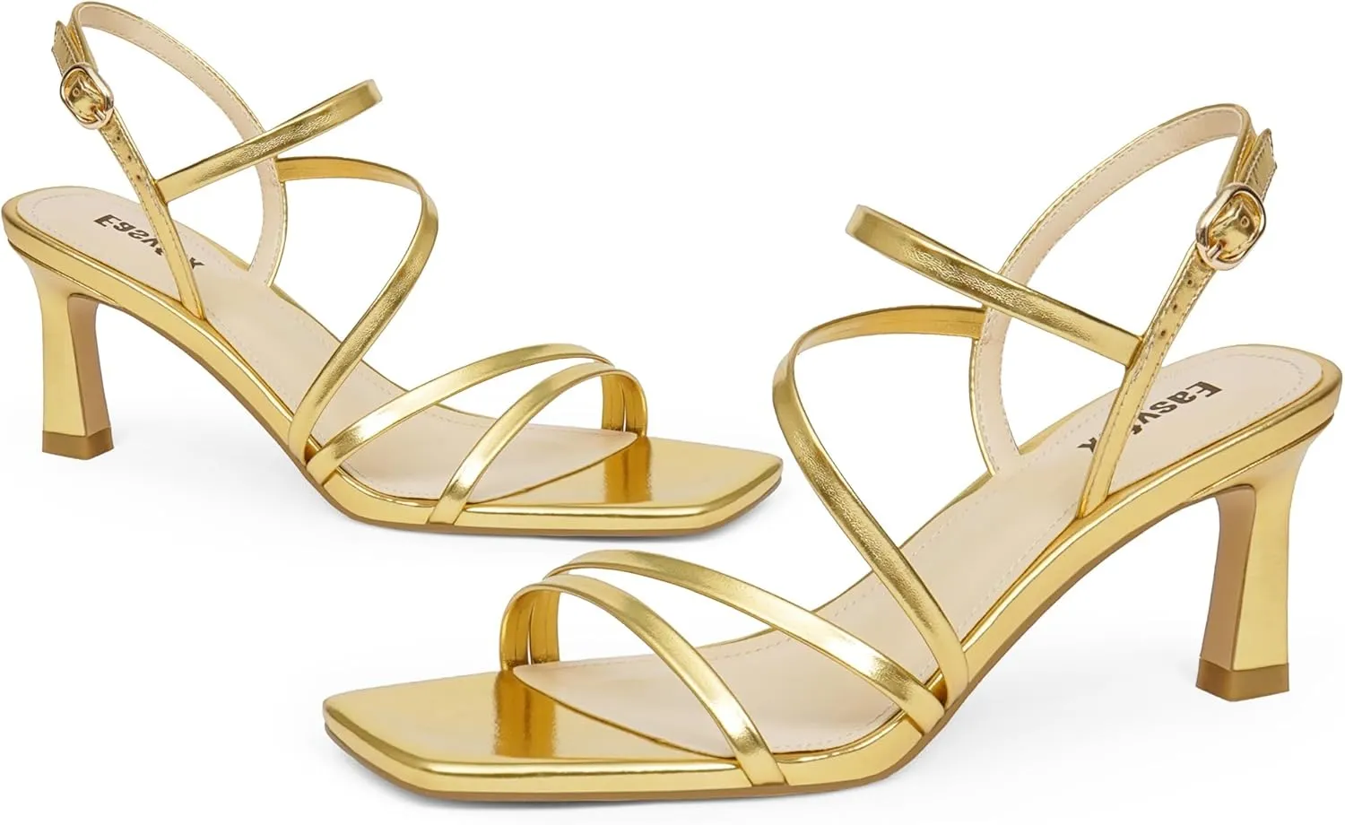 Strappy Heels for Women Square Open Toe 7cm/2.76" Heels Dressy Heeled Sandals