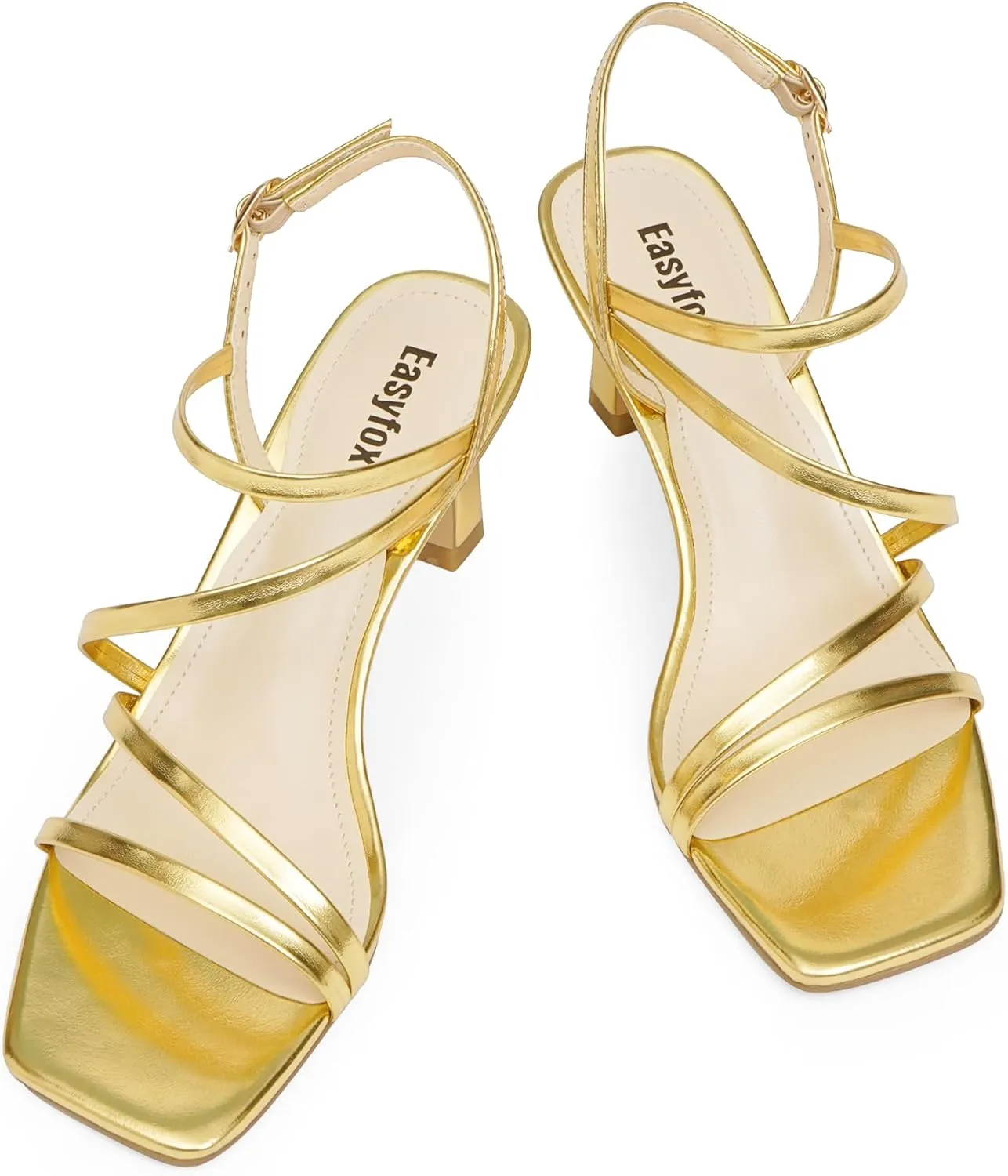 Strappy Heels for Women Square Open Toe 7cm/2.76" Heels Dressy Heeled Sandals