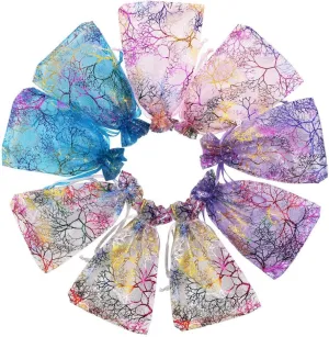 SumDirect 100pcs 5x7inch Mixed Color Coralline Organza Gift Bags, Wedding Favor Party Jewelry Candy Pouches with Drawstring