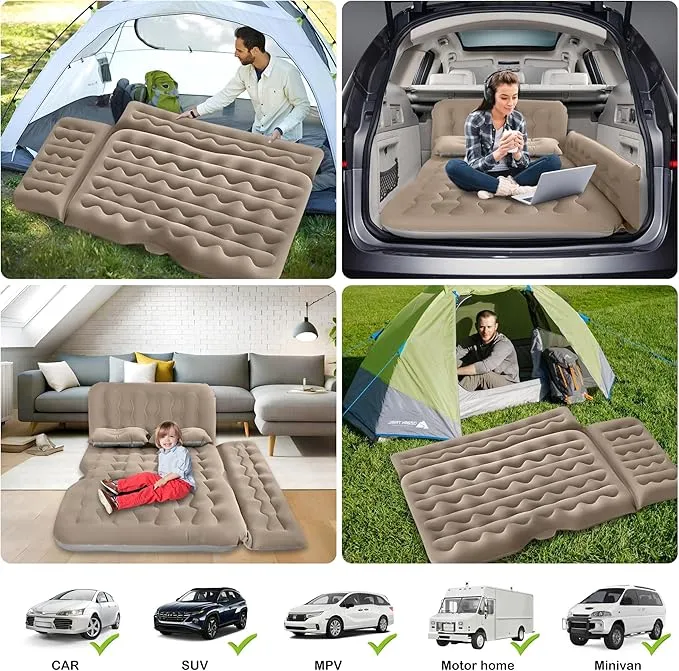 SUV Air Mattress - Thickened and Double Car Air Mattress Sided Flocking Travel Inflatable Car Mattress Bed with Electric Air Pump and 2 Pillows, Car Sleeping Bed for Home Outdoor and Travel (GERY)