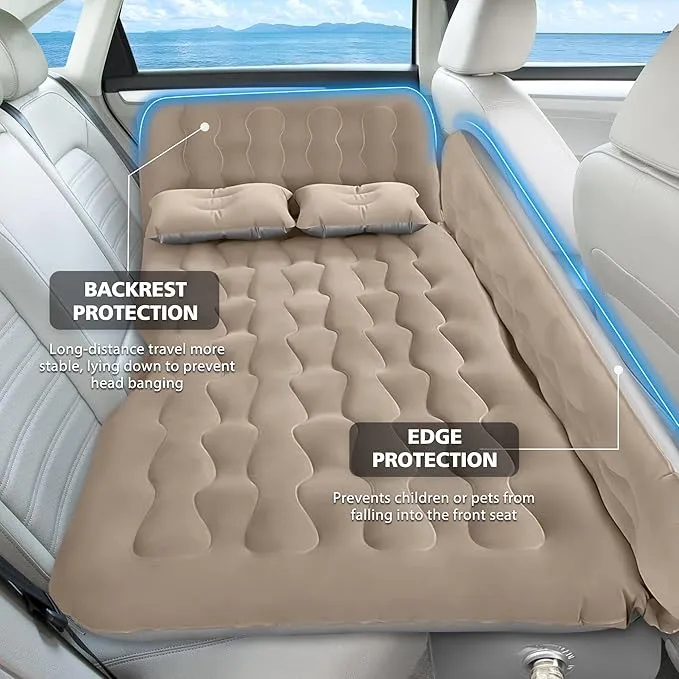 SUV Air Mattress - Thickened and Double Car Air Mattress Sided Flocking Travel Inflatable Car Mattress Bed with Electric Air Pump and 2 Pillows, Car Sleeping Bed for Home Outdoor and Travel (GERY)