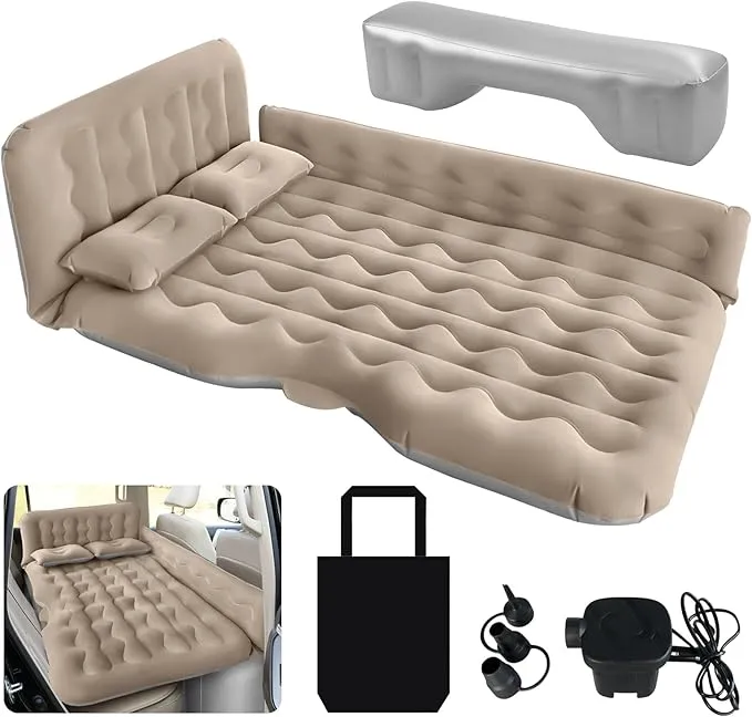 SUV Air Mattress - Thickened and Double Car Air Mattress Sided Flocking Travel Inflatable Car Mattress Bed with Electric Air Pump and 2 Pillows, Car Sleeping Bed for Home Outdoor and Travel (GERY)