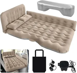 SUV Air Mattress - Thickened and Double Car Air Mattress Sided Flocking Travel Inflatable Car Mattress Bed with Electric Air Pump and 2 Pillows, Car Sleeping Bed for Home Outdoor and Travel (GERY)