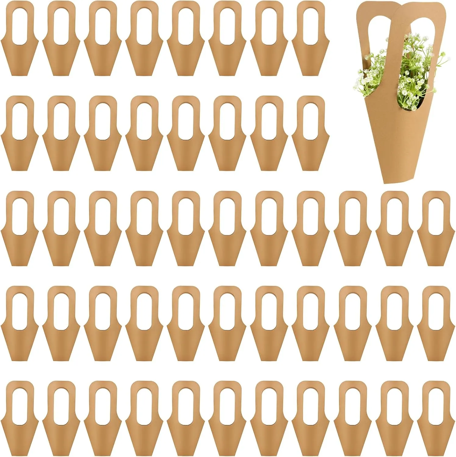 SynHHergyx 54 Pcs Kraft Paper Flowers Gift Bags Flower Wrapping Paper Bouquet Hanging Bouquet Flower Paper Bags for Home Decoration Bridal Shower Wedding Birthday