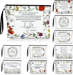 Talltalk 10 Pcs Christian Makeup Bags 10 Styles Bible Cosmetic Bags Bulk Bible Cover Floral Makeup Bags with Handle Inspirational Christian Religious Gifts for Women Church Gifts Mother's Day