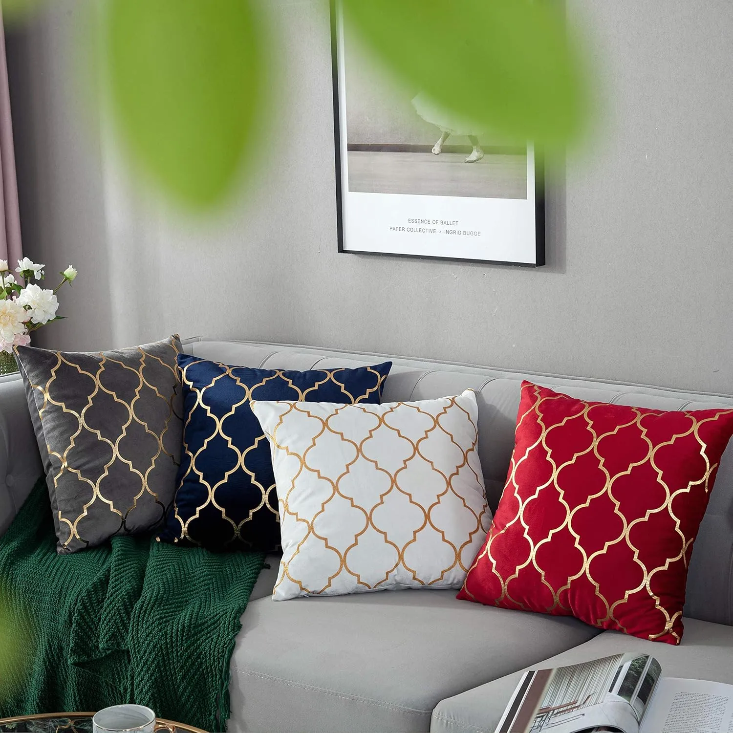 TAOSON Pack of 2,Moroccan Quatrefoil Geometric Bronzing Printed Cozy Soft Throw Pillow Cases Cushion Covers Shells for Sofa Couch Bed Home Decoration 18 x 18 Inches, Navy Blue and Gold