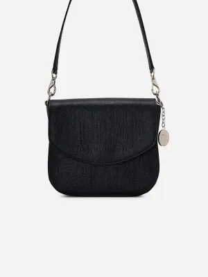 Tashi Pinatex® Vegan Leather Shoulder & Crossbody Bag | Metallic Black