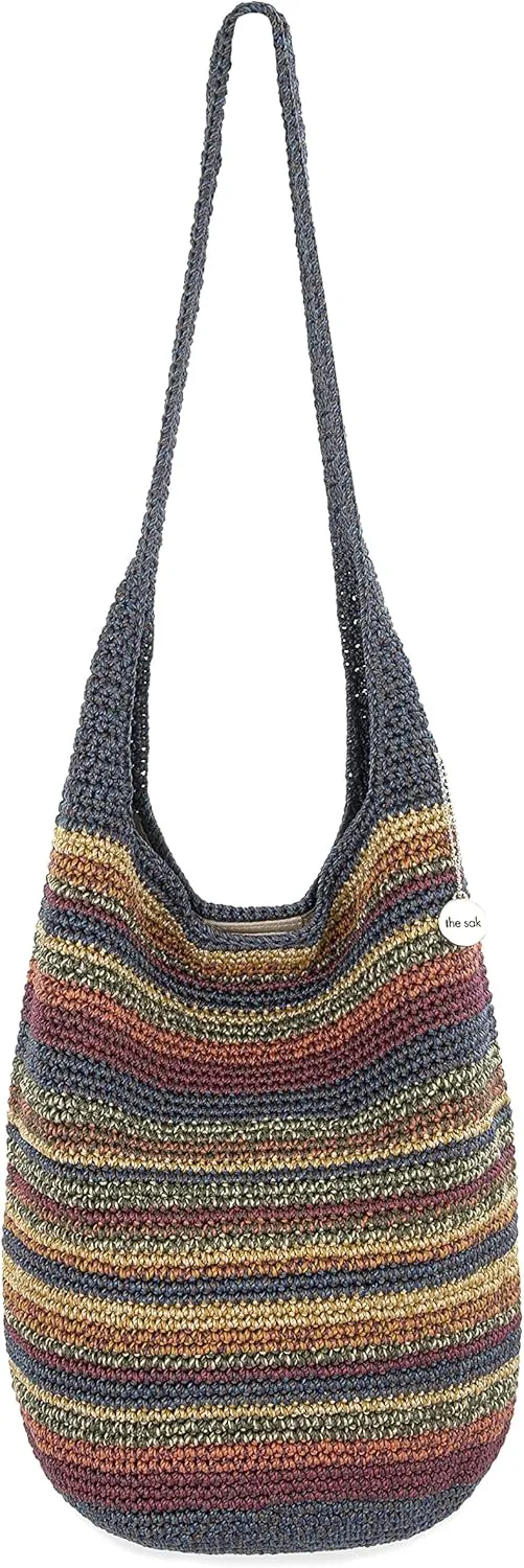 The Sak 120 Hobo Bag in Crochet - Large Women's Purse & Shoulder Bag for Everyday Travel - Durable Handbag With Back Zipper Pocket and Magnetic Snap Closure - Crochet/Woodland Stripe