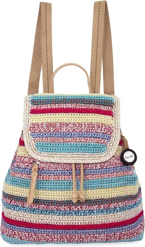 The Sak Sayulita Backpack in Crochet, Adjustable, Removable Straps, Eden Stripe