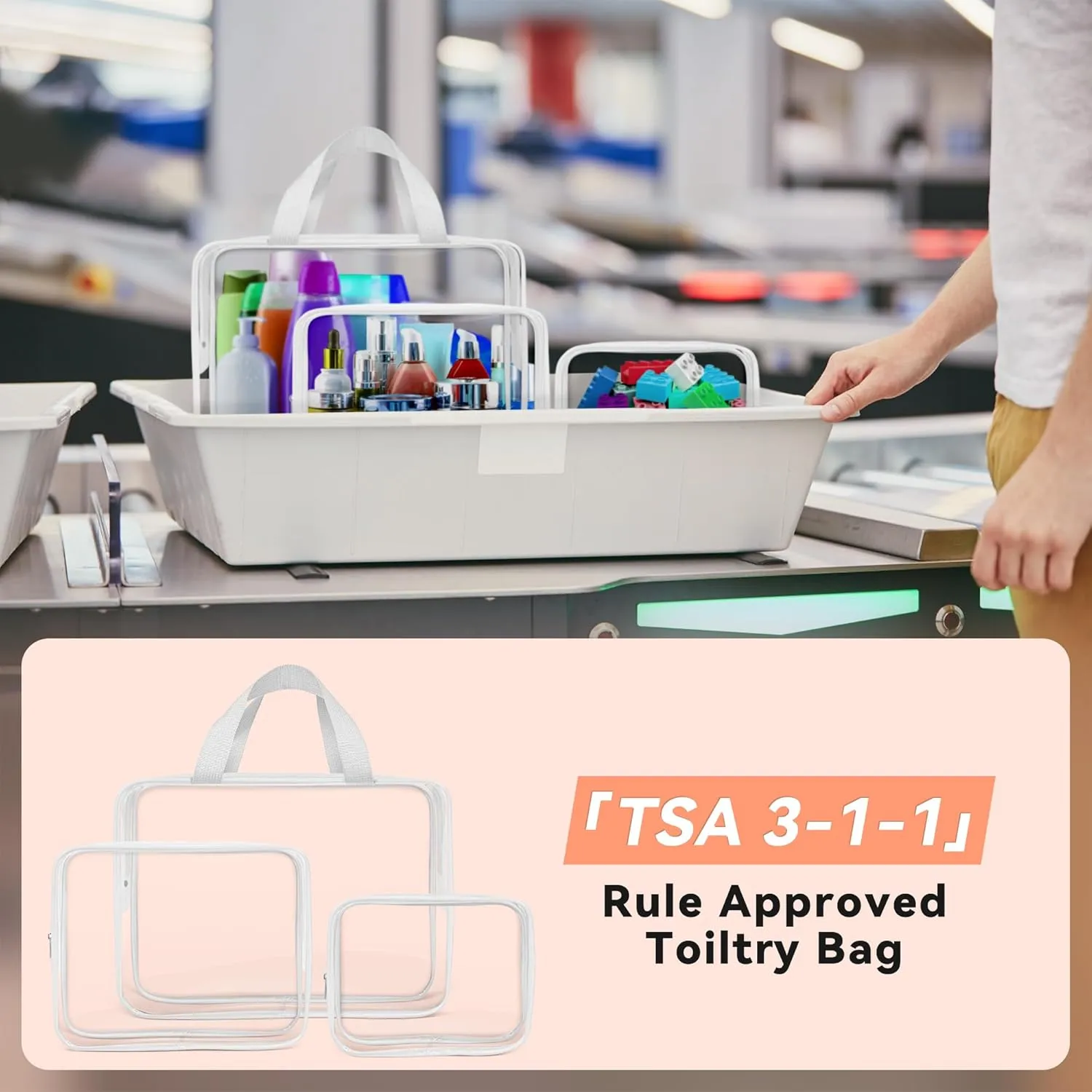 TISRATOK 10 PCS Clear Travel Makeup Toiletry Bag, Plastic PVC Cosmetic TSA Approved Organizer Kit with Zipper Handbag（White）