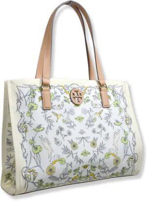 Tory Burch Womens Floral Easter Printed Nylon Tote Bag with Gold-Tone Hardware, Small, Meadow