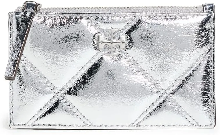 Tory Burch Women's Kira Metallic Diamond Quilt Zip Card Case