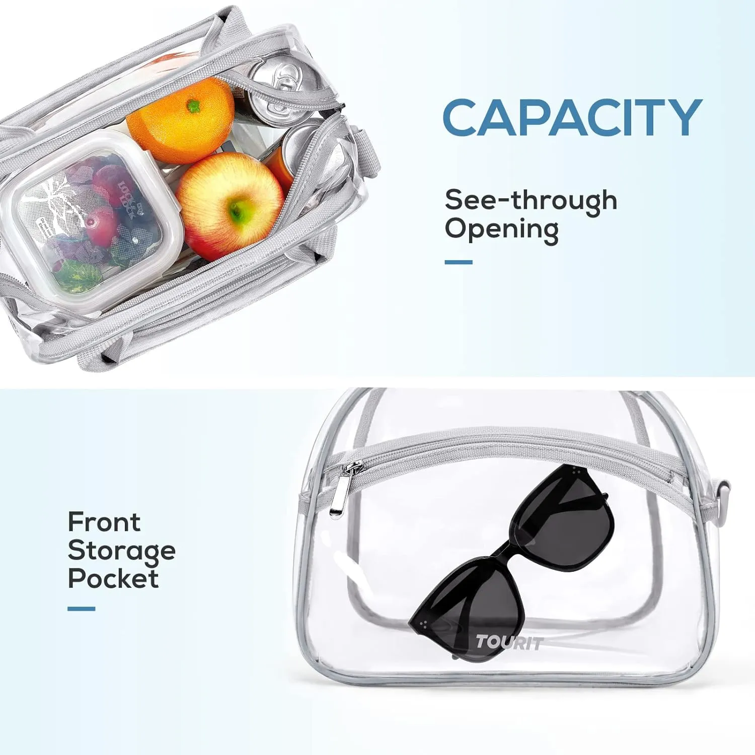 TOURIT Stadium Approved Clear Lunch Bag Transparent Bag with Adjustable Strap Clear Lunch Box for Women Men Work