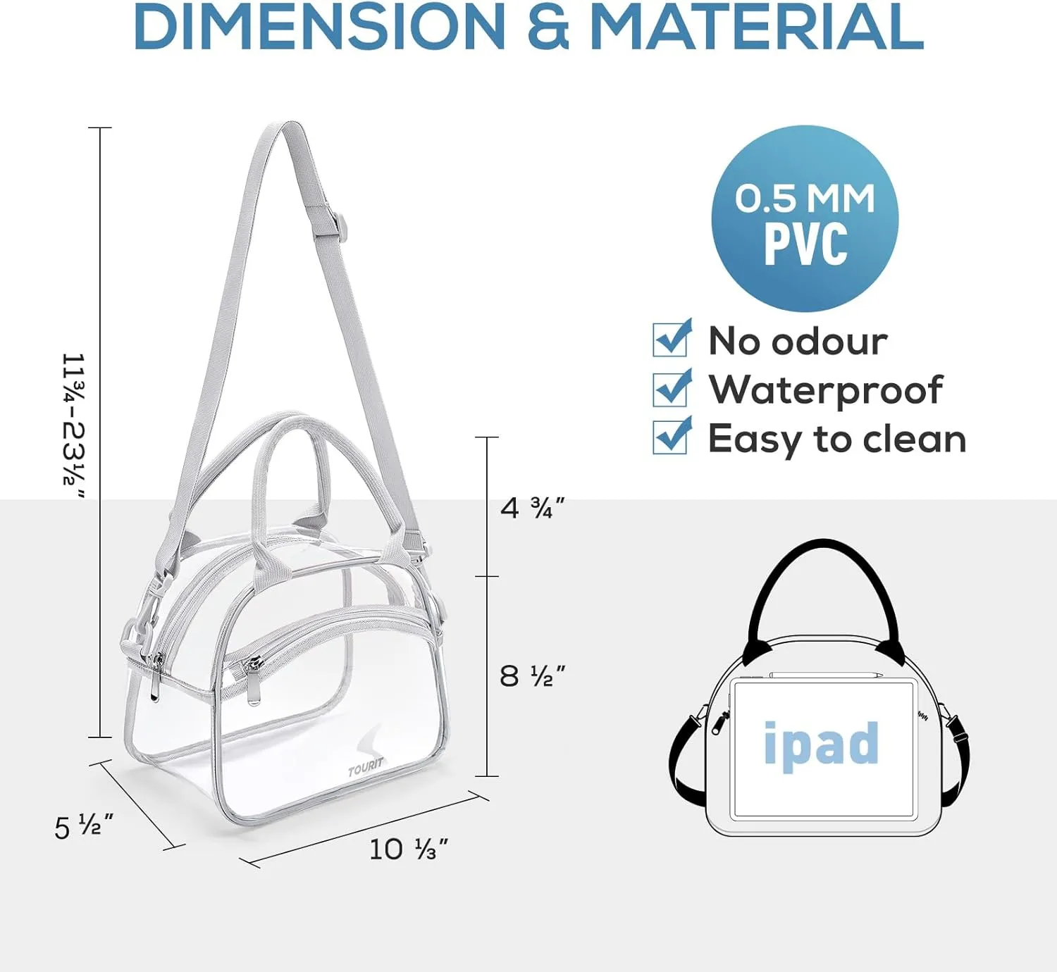 TOURIT Stadium Approved Clear Lunch Bag Transparent Bag with Adjustable Strap Clear Lunch Box for Women Men Work