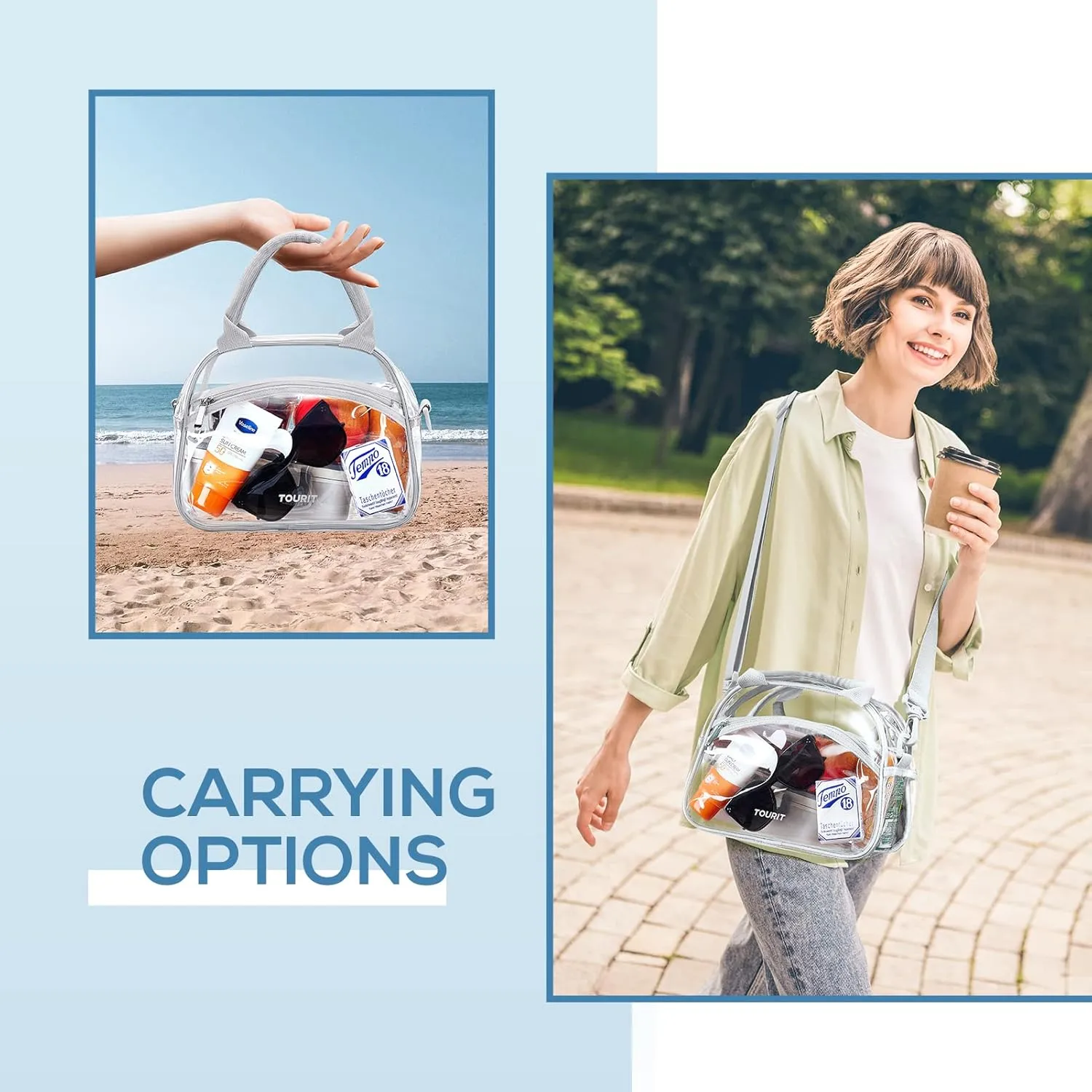 TOURIT Stadium Approved Clear Lunch Bag Transparent Bag with Adjustable Strap Clear Lunch Box for Women Men Work