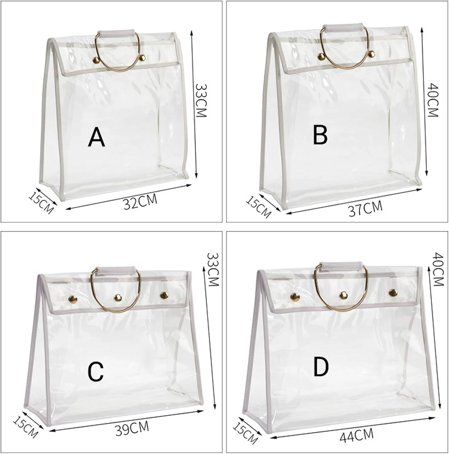Transparent Dust Bag Clear Purse Organizer Dustproof Handbag Wardrobe Hook Holder (5.9’’15.4’’13’’)