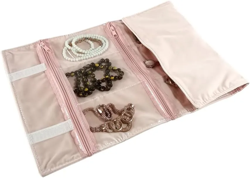 Travel Jewelry Roll Bag Portable Organizer Pouch With Grids&PVC Cover Storage Bags for Necklace, Bracelet, Bracelet,Ring, Badge, Pendant