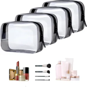 TSA Clear Toiletry Bags - 4 Pack Clear Travel Bags for Makeup & Toiletries, Small Multicolor Cosmetic Bags, Carry On Travel Pouch with Zipper (Black Series)