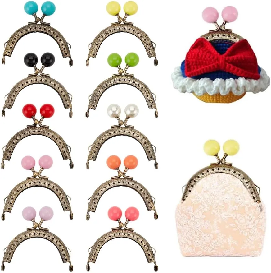 UNICRAFTALE 10Pcs Coin Purse Clasp 2.85Inch Metal Purse Frame Bag 10 Colors Arch Kiss Bag Clasp Handle Lock Clutch Frames Clip for Purse Making DIY Craft Bag Handle Sewing