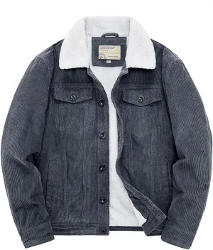 utcoco Men's Vintage Fleece Sherpa Lined Corduroy Denim Trucker Jackets Lapel Button Down Thickened Winter Coats