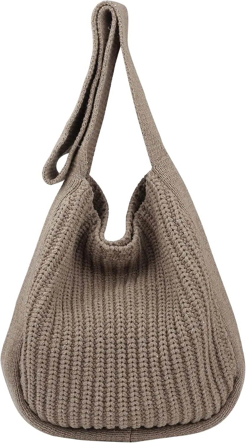 VIWIME Women's Crocheted Crossbody Tote Hobo Bag, Knitted Shoulder Handbag, Aesthetic Handmade Cute Purse, Knit Crochet Bag
