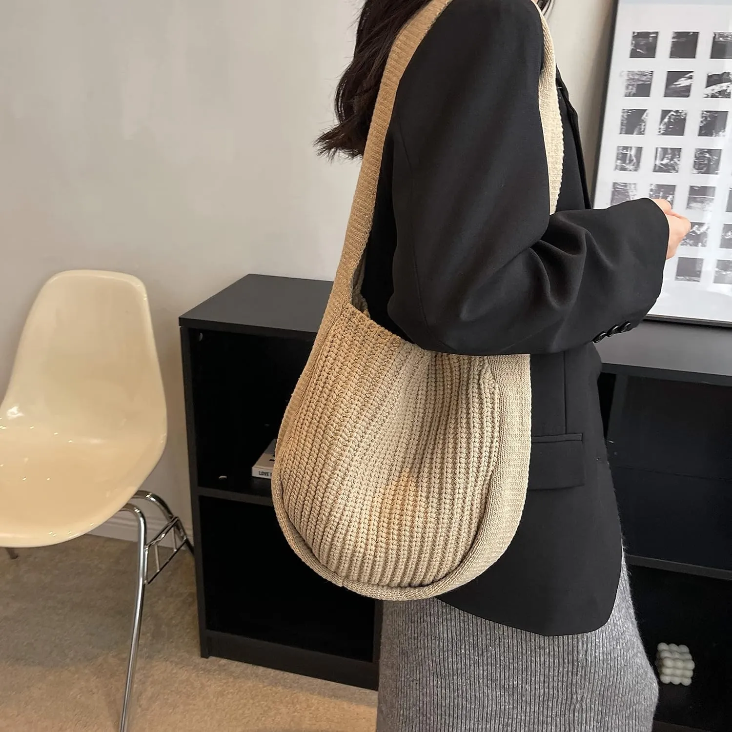 VIWIME Women's Crocheted Crossbody Tote Hobo Bag, Knitted Shoulder Handbag, Aesthetic Handmade Cute Purse, Knit Crochet Bag