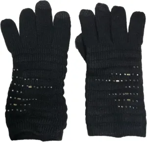 Wang Womens Black & Silver Rhinestone Knit Touchscren Texting Gloves
