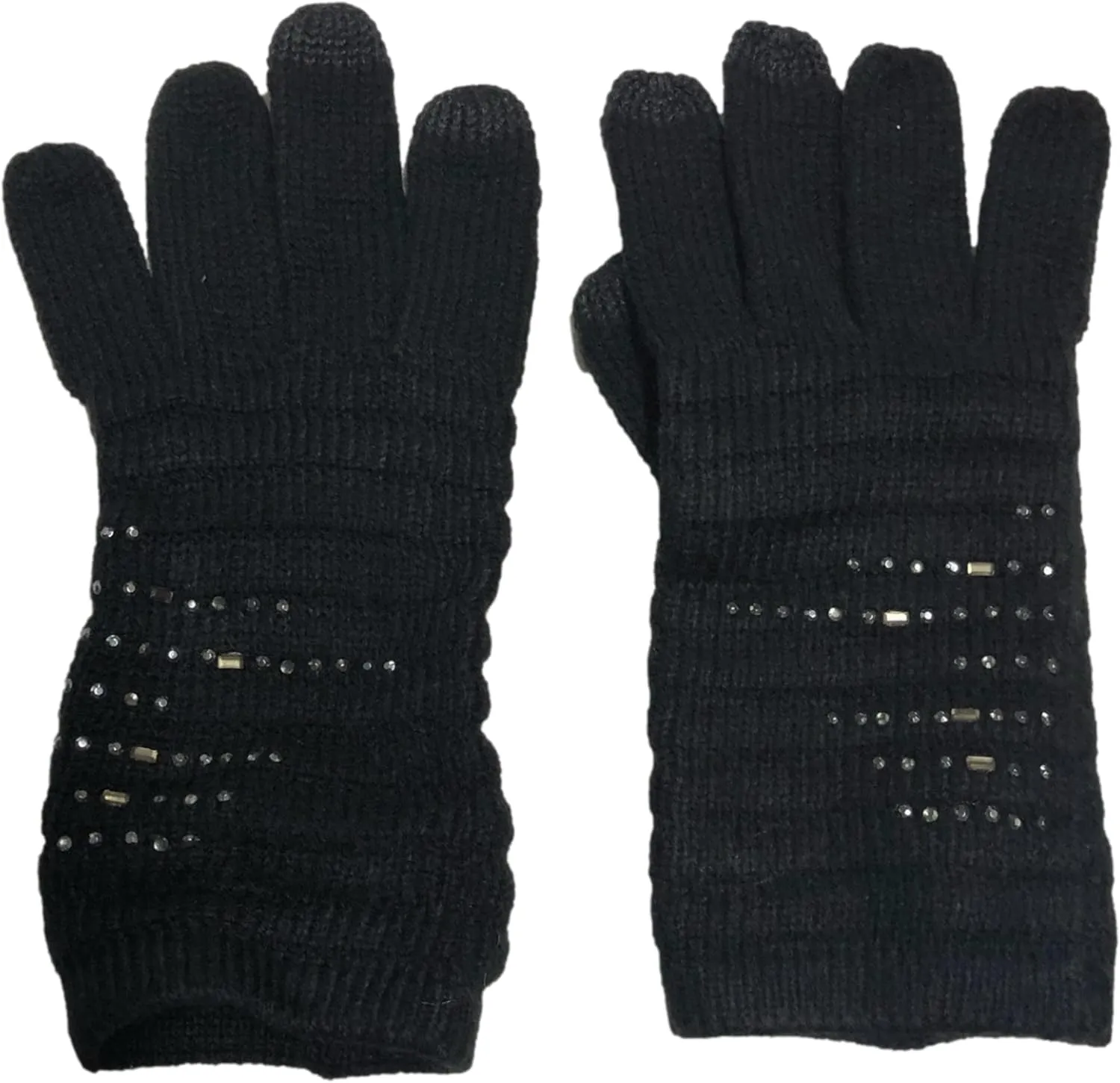 Wang Womens Black & Silver Rhinestone Knit Touchscren Texting Gloves