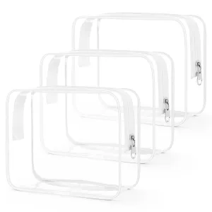 Wedama Clear Toiletry Bag, Cosmetic Bags 3 Pack with Zipper Carry on Airline Airport Travel Accessories, PVC Makeup Bags for Travel, Clear Travel Bags for Women and Men-White