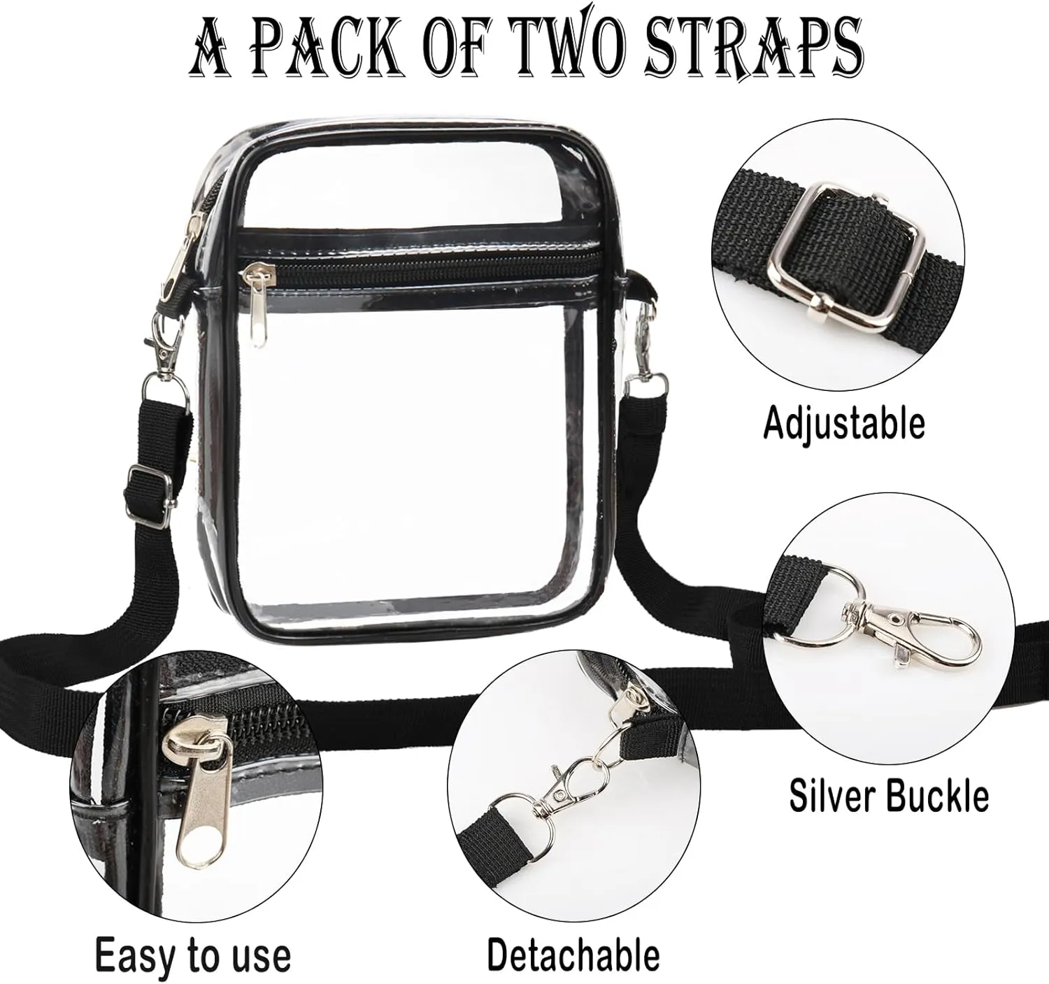 WEDDINGHELPER Clear Crossbody Bag, Clear Bag Stadium Approved Adjustable Strap for Concerts Sports Events