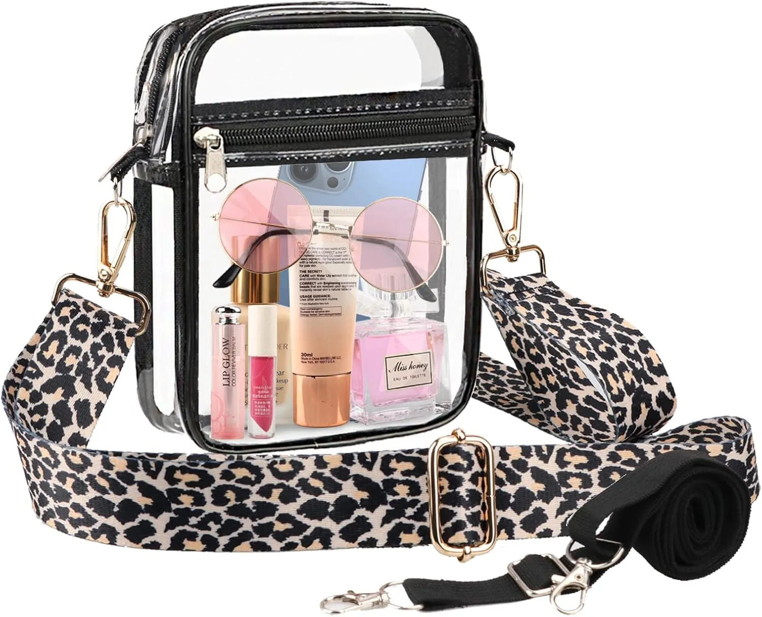 WEDDINGHELPER Clear Crossbody Bag, Clear Bag Stadium Approved Adjustable Strap for Concerts Sports Events