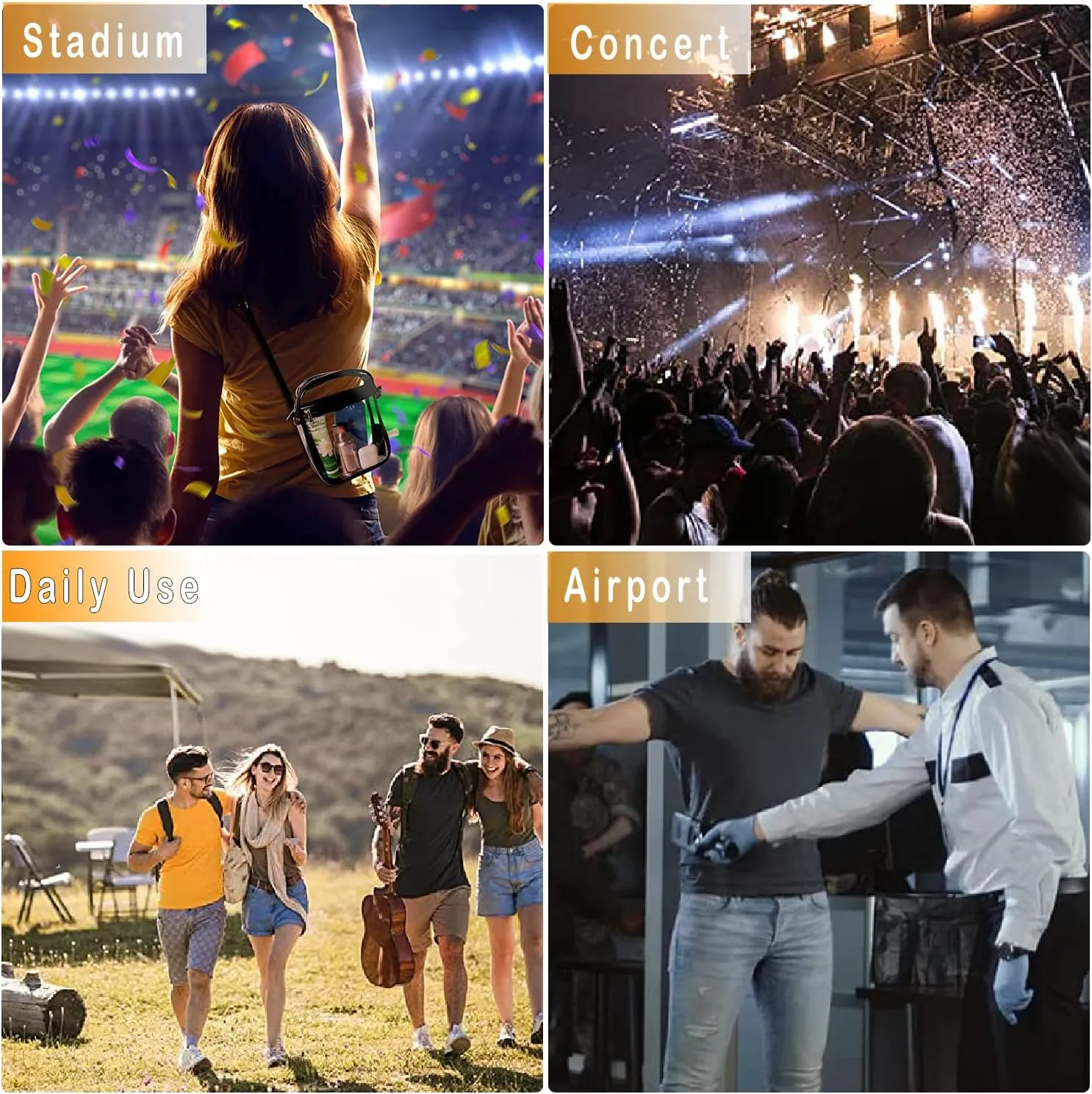 WEDDINGHELPER Clear Crossbody Bag, Clear Bag Stadium Approved Adjustable Strap for Concerts Sports Events