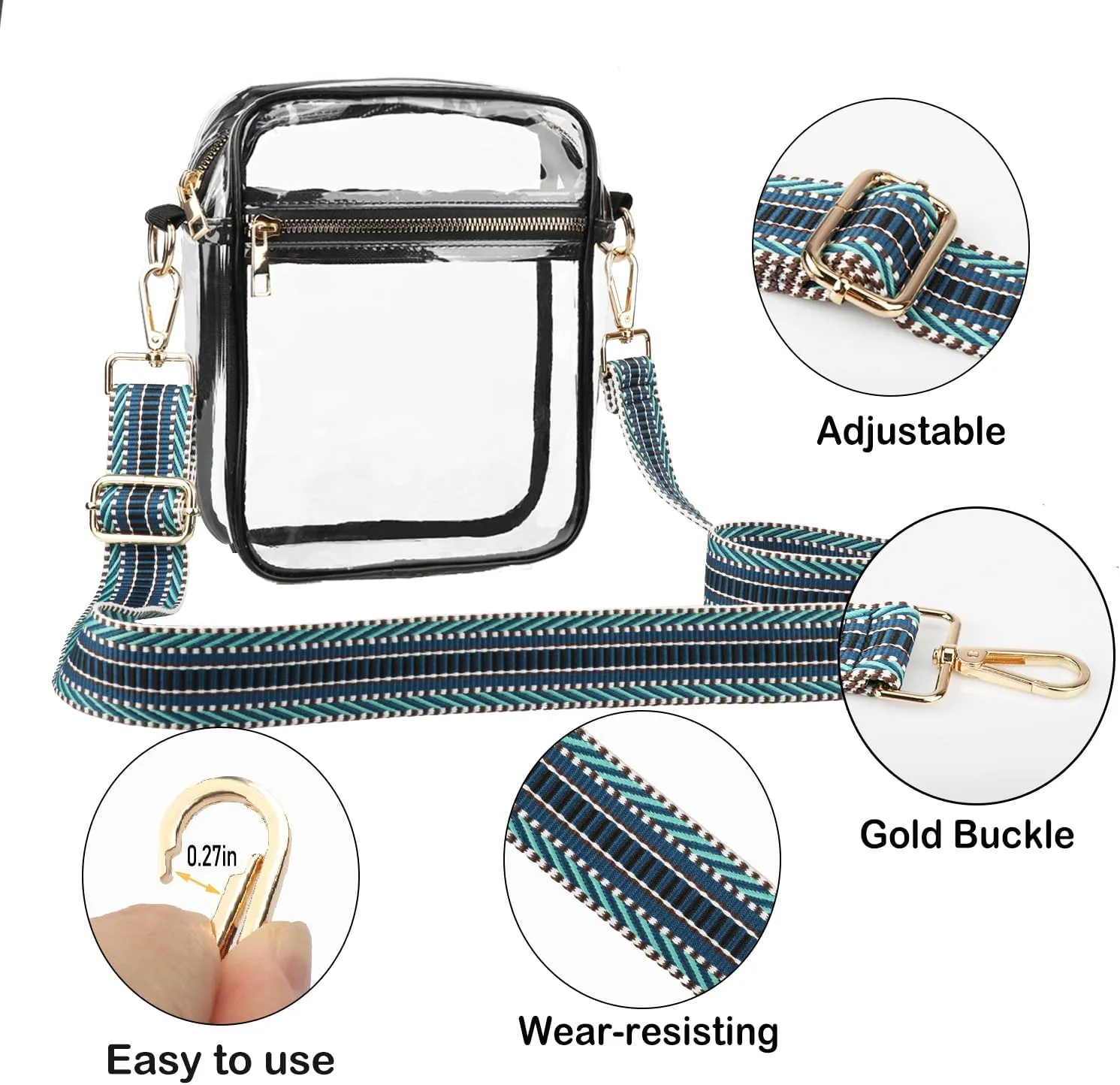 WEDDINGHELPER Clear Crossbody Bag, Clear Bag Stadium Approved, Clear Bag with Adjustable Strap for Sports Events
