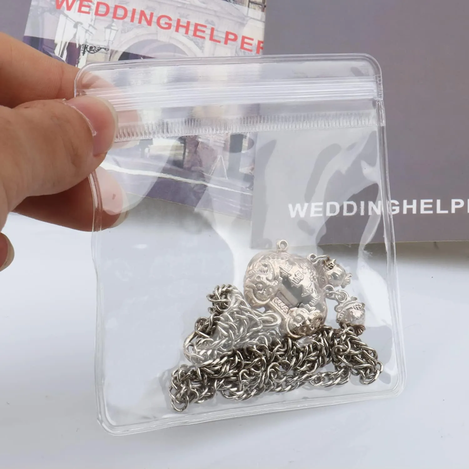 WEDDINGHELPER Jewelry Bags Small Self-Sealing Plastic Zip Clear Bags PVC Transparent Lock Bag for Storing Bracelets Rings Earrings Ziplock Pouch (5.1 x 5.1inch(100pcs)