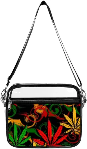 Weed on Rastafarian Large Crossbody Bag Clear Stadium Bag Anti-Theft Side Shoulder Bags Messenger Bag with 2 Compartments