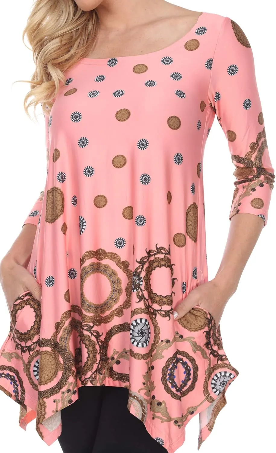 white mark Erie Tunic Top with Side Pockets & Shark Bite Hemline