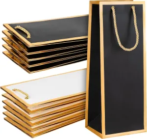 Wine Bags 12ct - Wine Gift Bag 12 Pack, Colorful Gold Foil Stamped Wine Bag with Handles, 4 Beautiful Designs (12ct Black and White)