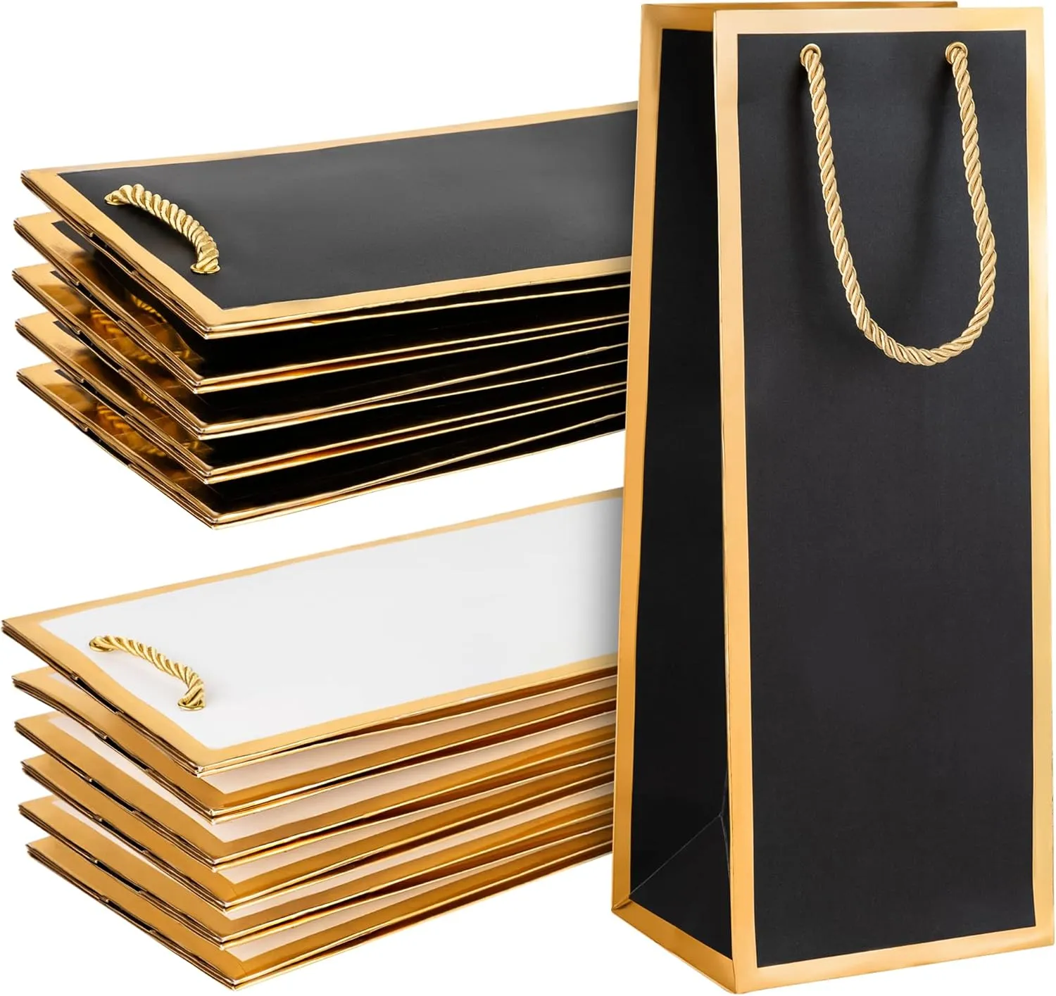 Wine Bags 12ct - Wine Gift Bag 12 Pack, Colorful Gold Foil Stamped Wine Bag with Handles, 4 Beautiful Designs (12ct Black and White)