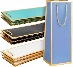 Wine Gift Bags 12 Pack - Reusable 4 Colors With Gold Foil Print Design with Soft Handles