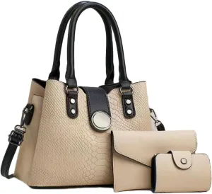 Women 3pcs Handbags and Purses Set Soft Faux Leather Totes Satchel Clutch Wallet Card Holder