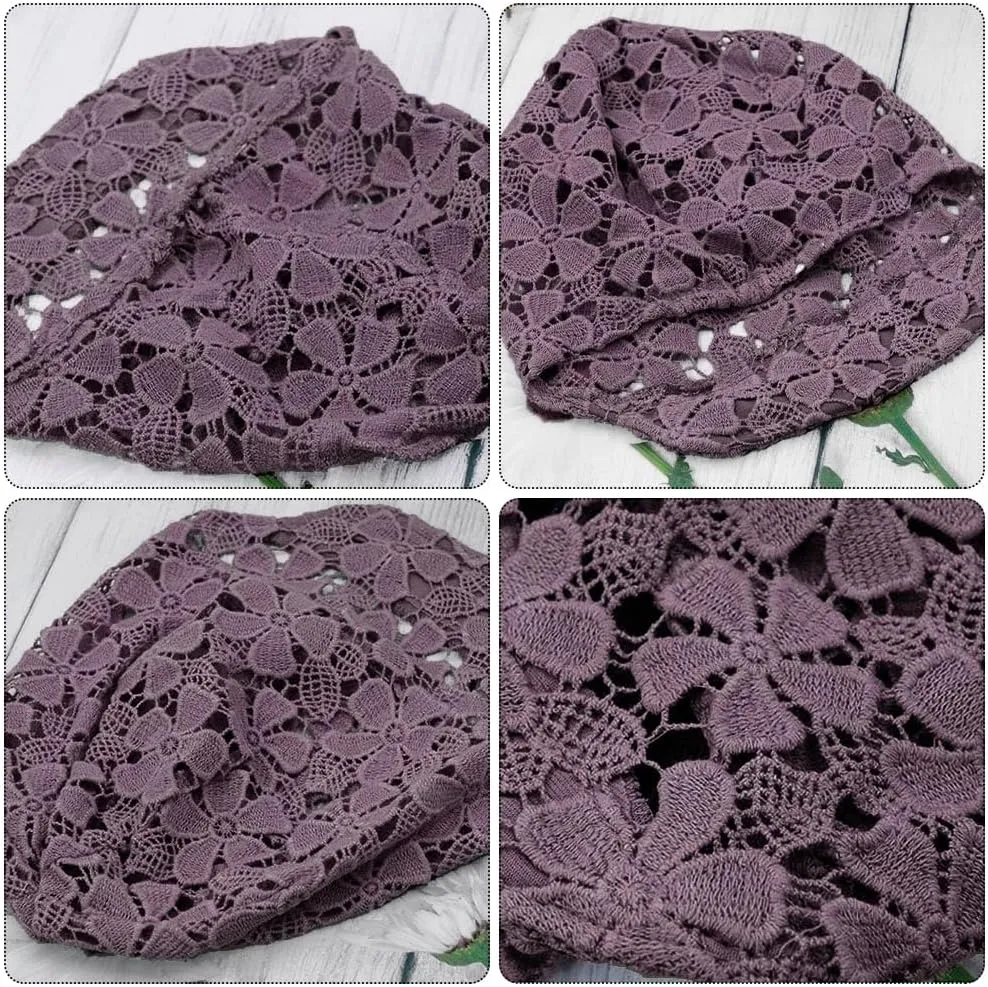 Women Fall Slouchy Crochet Beanie Hat Spring Summer Handmade Cutout Knit Skull Cap with Brim Visor