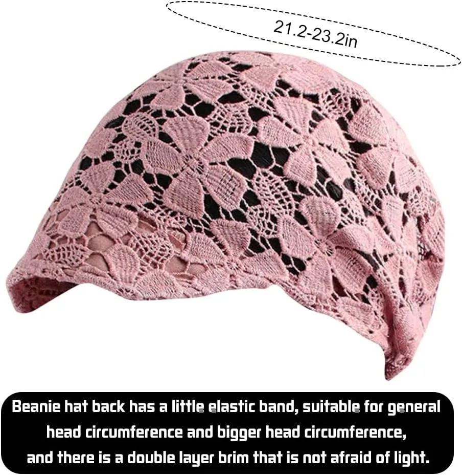 Women Fall Slouchy Crochet Beanie Hat Spring Summer Handmade Cutout Knit Skull Cap with Brim Visor