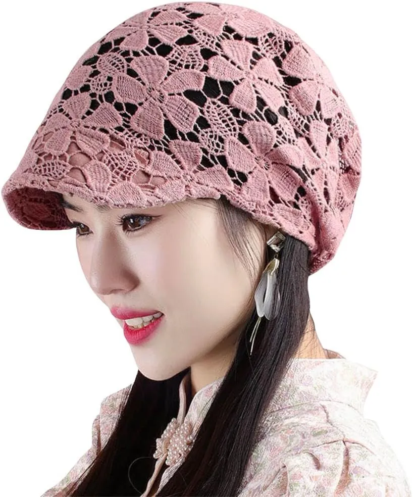 Women Fall Slouchy Crochet Beanie Hat Spring Summer Handmade Cutout Knit Skull Cap with Brim Visor