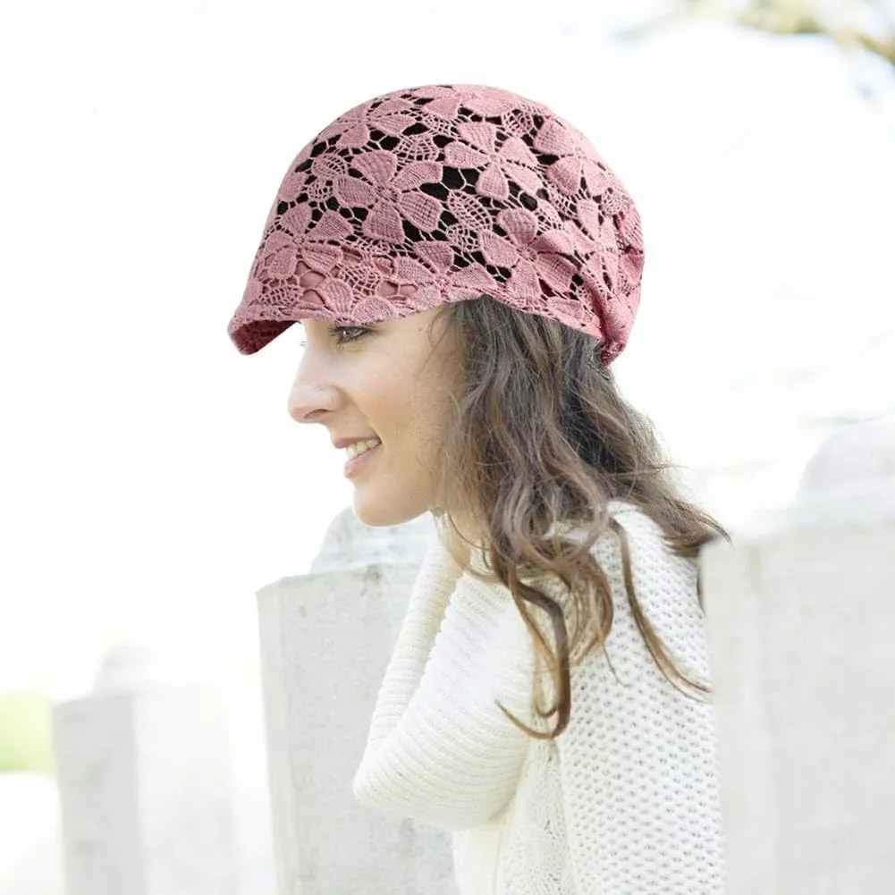 Women Fall Slouchy Crochet Beanie Hat Spring Summer Handmade Cutout Knit Skull Cap with Brim Visor