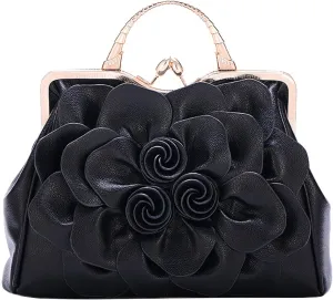 Women Flower Top Handle Handbags Purses Faux Leather Floral Evening Shoulder Bags Satchel