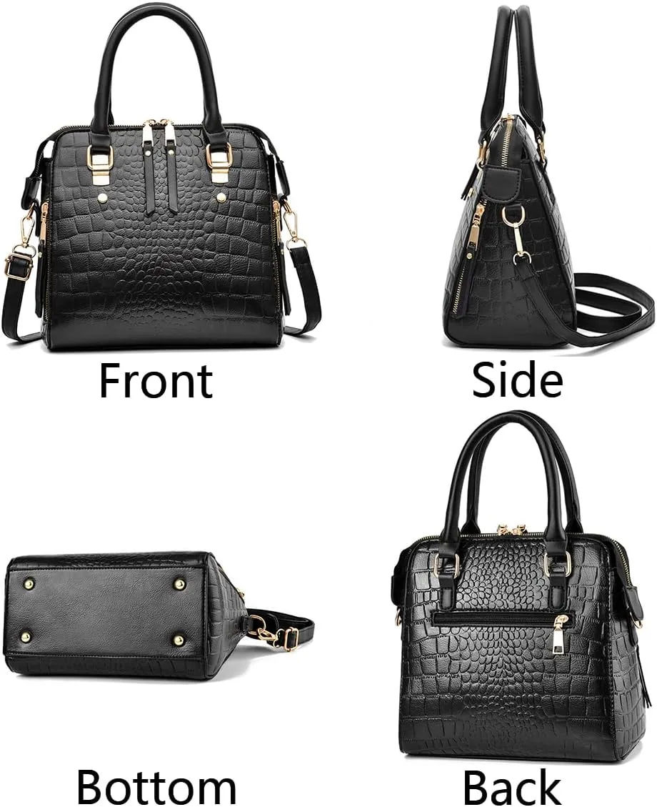 Women Small Top Handle Handbag Crocodile Pattern Satchel PU Fox Tassel Pendant Shoulder Bags