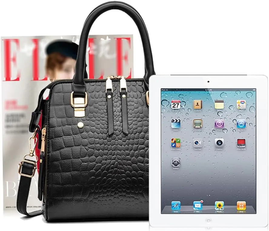 Women Small Top Handle Handbag Crocodile Pattern Satchel PU Fox Tassel Pendant Shoulder Bags