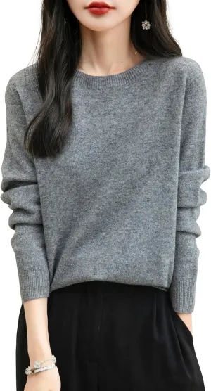 Women's 100% Merino Wool 2025 Fall Winter First-Line Ready to Wear Long Sleeve Seamless Knit Crewneck Sweater