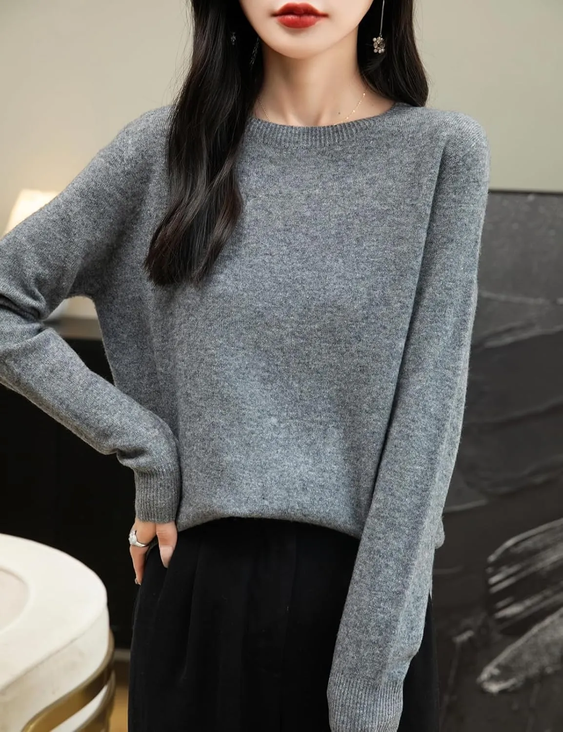 Women's 100% Merino Wool 2025 Fall Winter First-Line Ready to Wear Long Sleeve Seamless Knit Crewneck Sweater