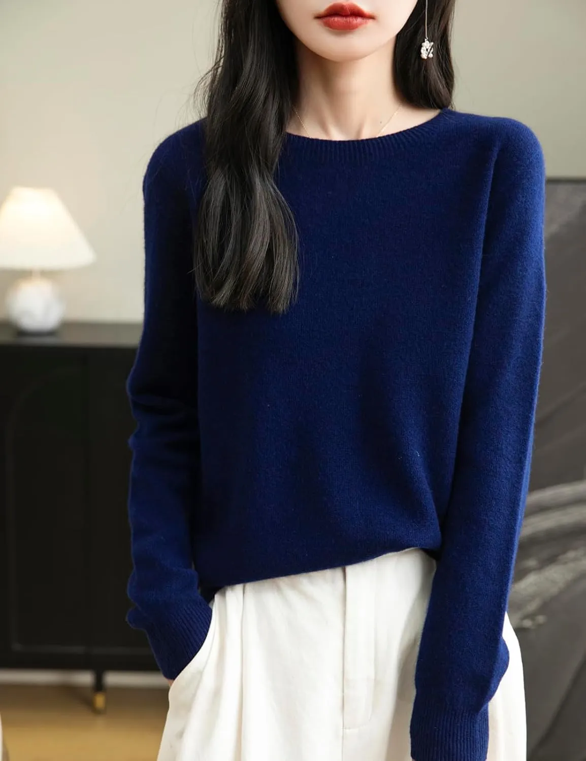 Women's 100% Merino Wool 2025 Fall Winter First-Line Ready to Wear Long Sleeve Seamless Knit Crewneck Sweater